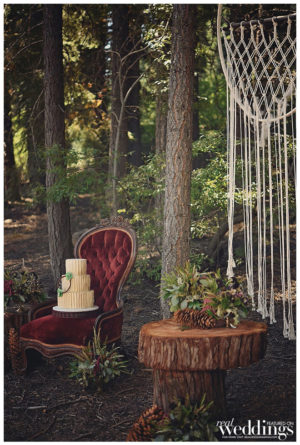 Sacramento's Real Weddings Magazine From Tahoe With Love Photo Shoot by Capture Photography at Northstar California. With sets designed by Graceful Gatherings with help from FiftyFlowers.com, Tan Weddings & Events and Above & Beyond Cakes.