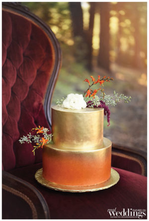 Sacramento's Real Weddings Magazine From Tahoe With Love Photo Shoot by Capture Photography at Northstar California. With sets designed by Graceful Gatherings with help from FiftyFlowers.com, Tan Weddings & Events and Above & Beyond Cakes.