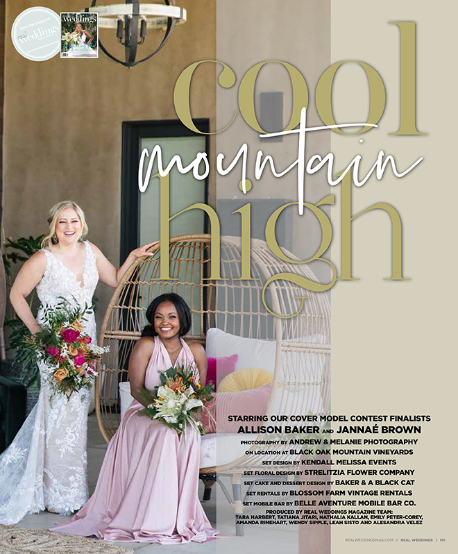 Andrew & Melanie Photography Cool Mountain High Cover Model Photo Shoot in Real Weddings Magazine Sacramento