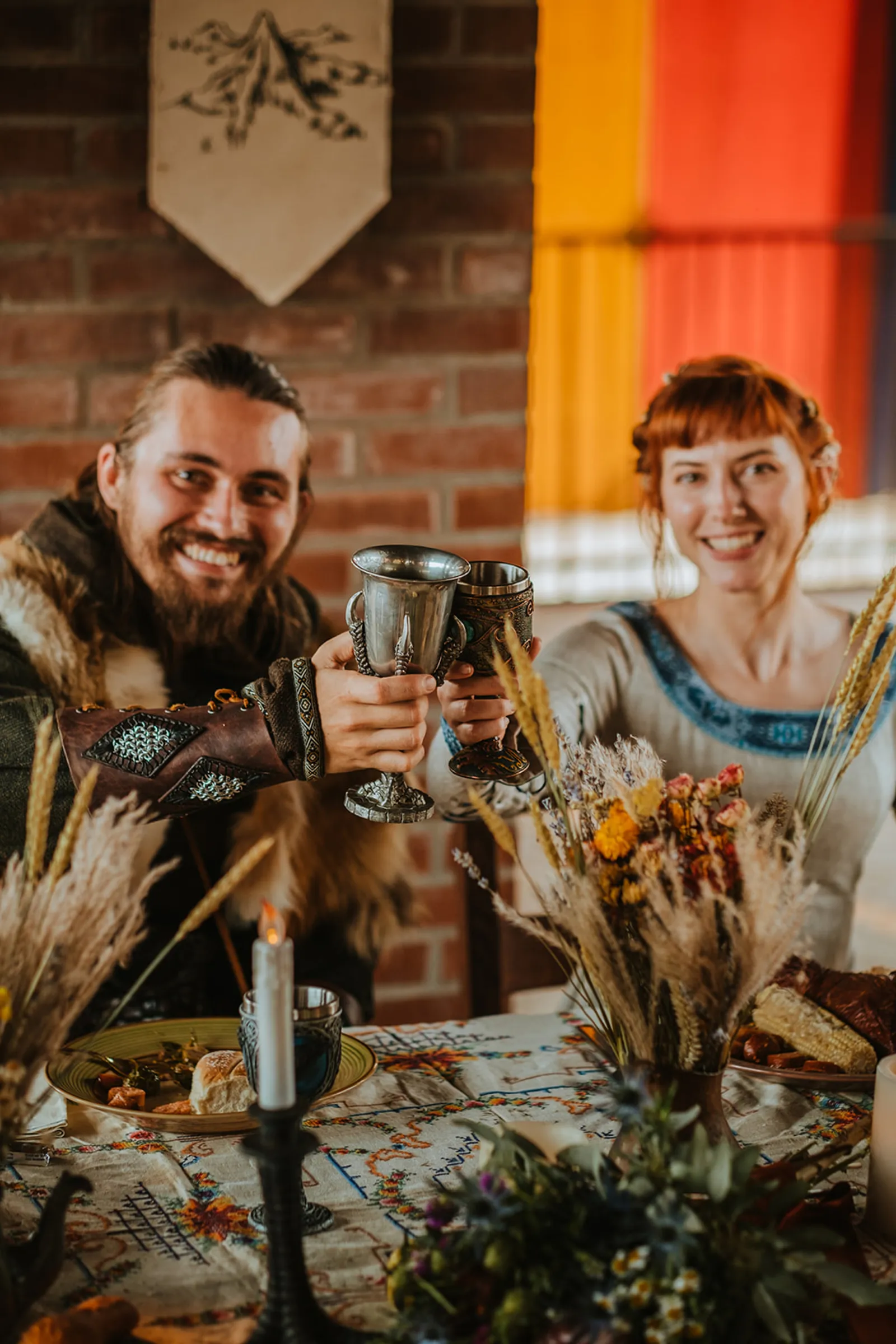 Newlyweds toasting to marriage