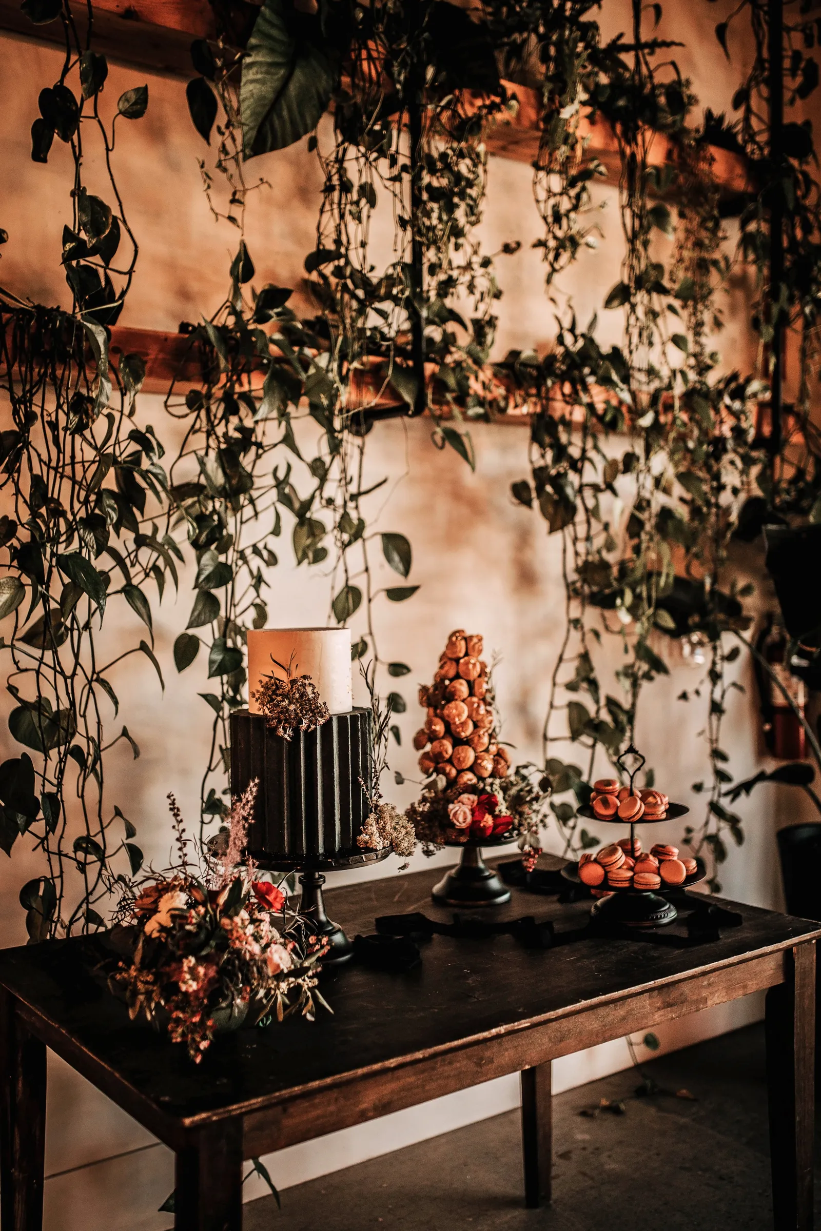 Wedding cake and orange decor