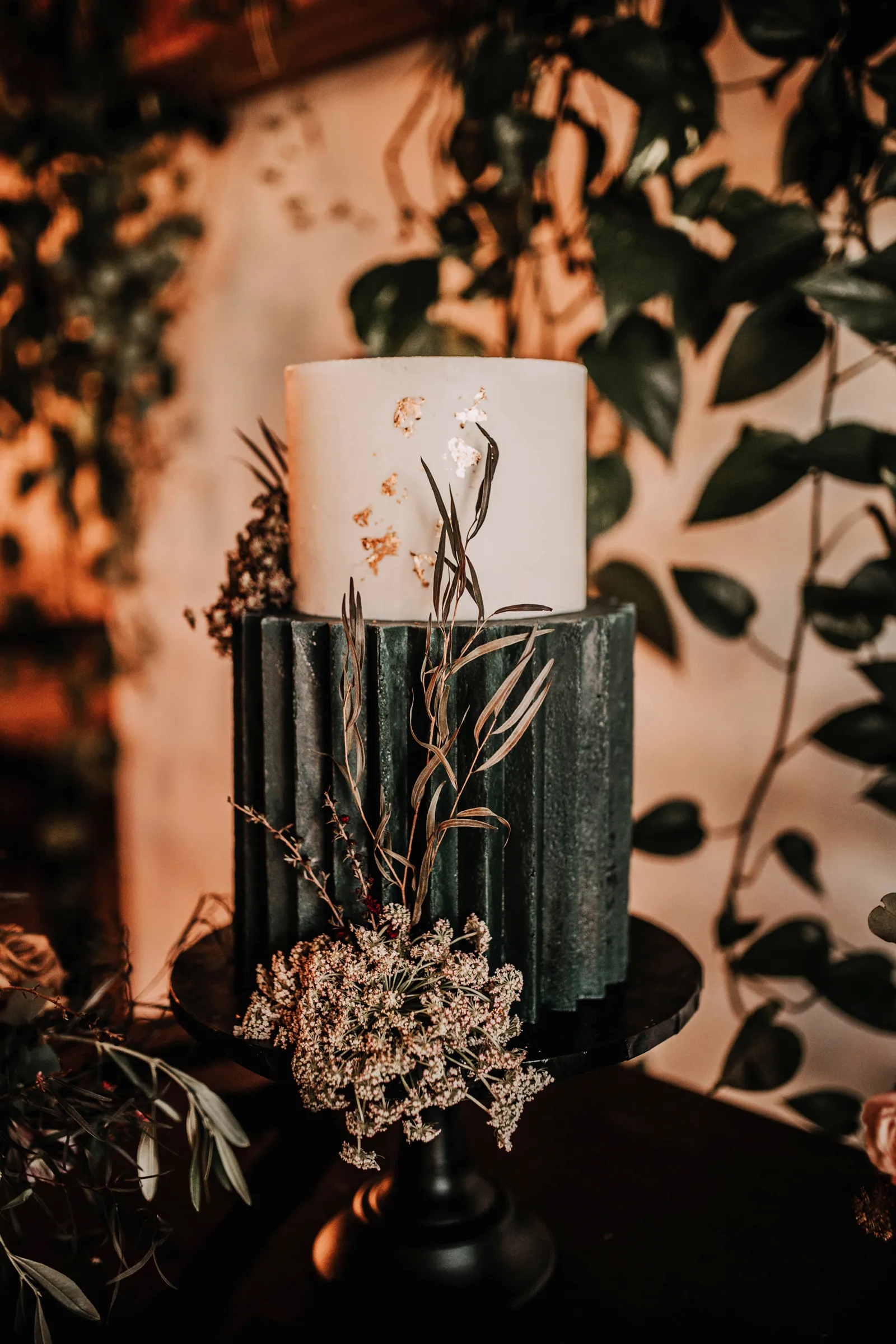 Green and white wedding cake