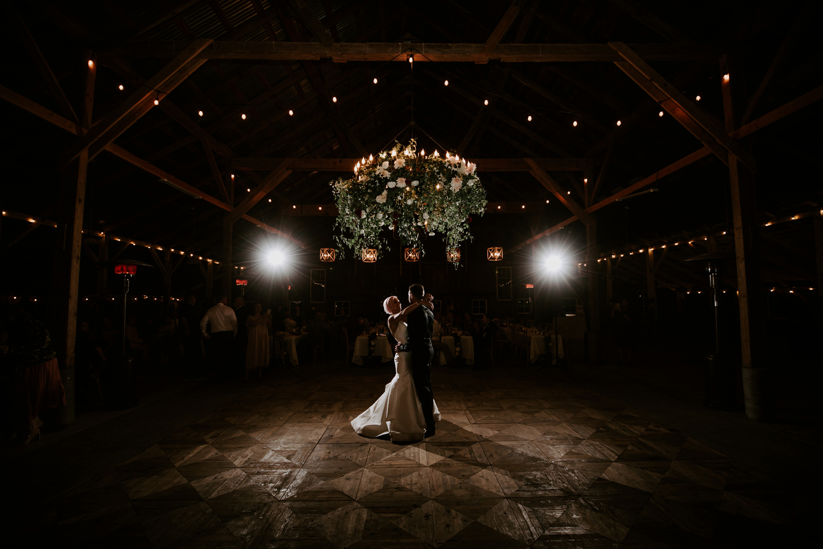 Bride and groom dancing on the dance floor