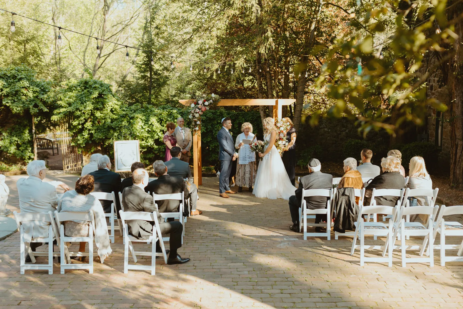 Bride and groom at the altar for their wedding ceremony.