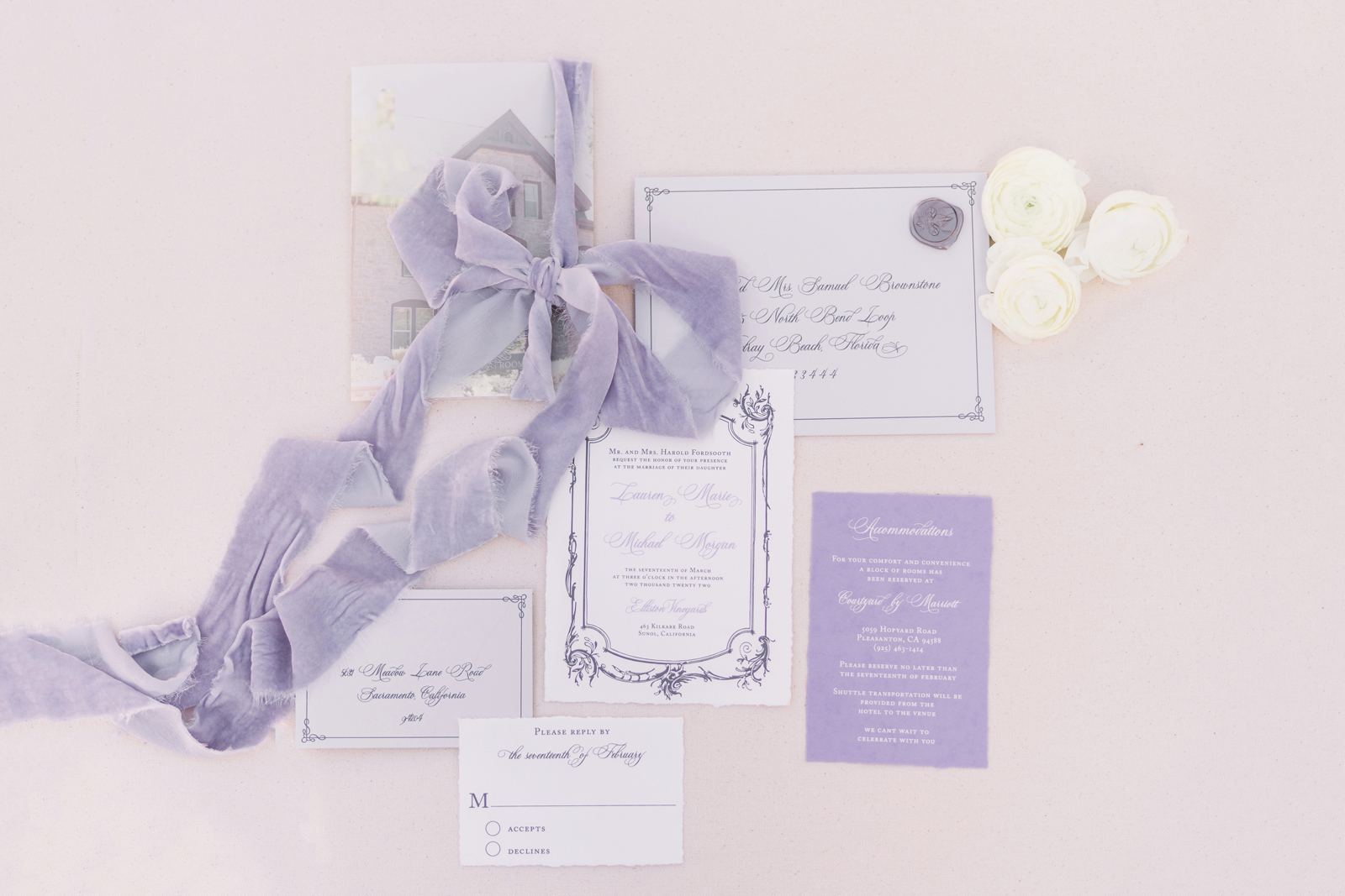 Lavender and pale stationary.