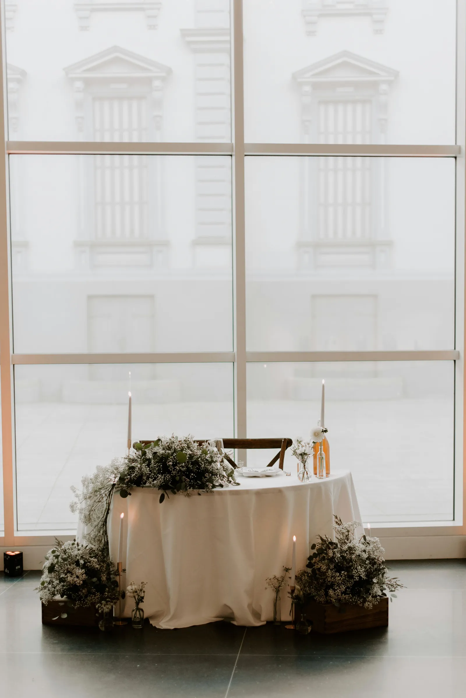 Photo of the bride and groom's special table at the reception.