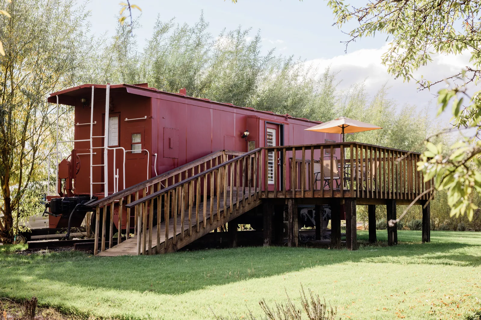 Photo of the red trailer used to get ready inside of.