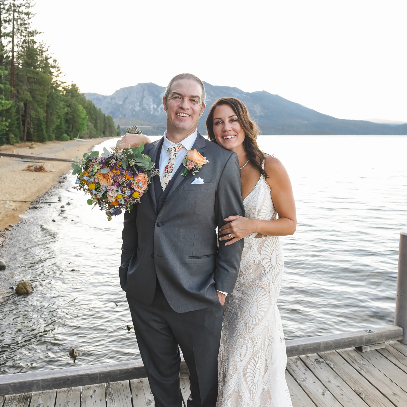 Heather + Owen taking wedding photos with Schoop's Photography, at Lake Tahoe.