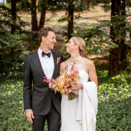 Newlyweds taking photos at the Napa Valley private estate.