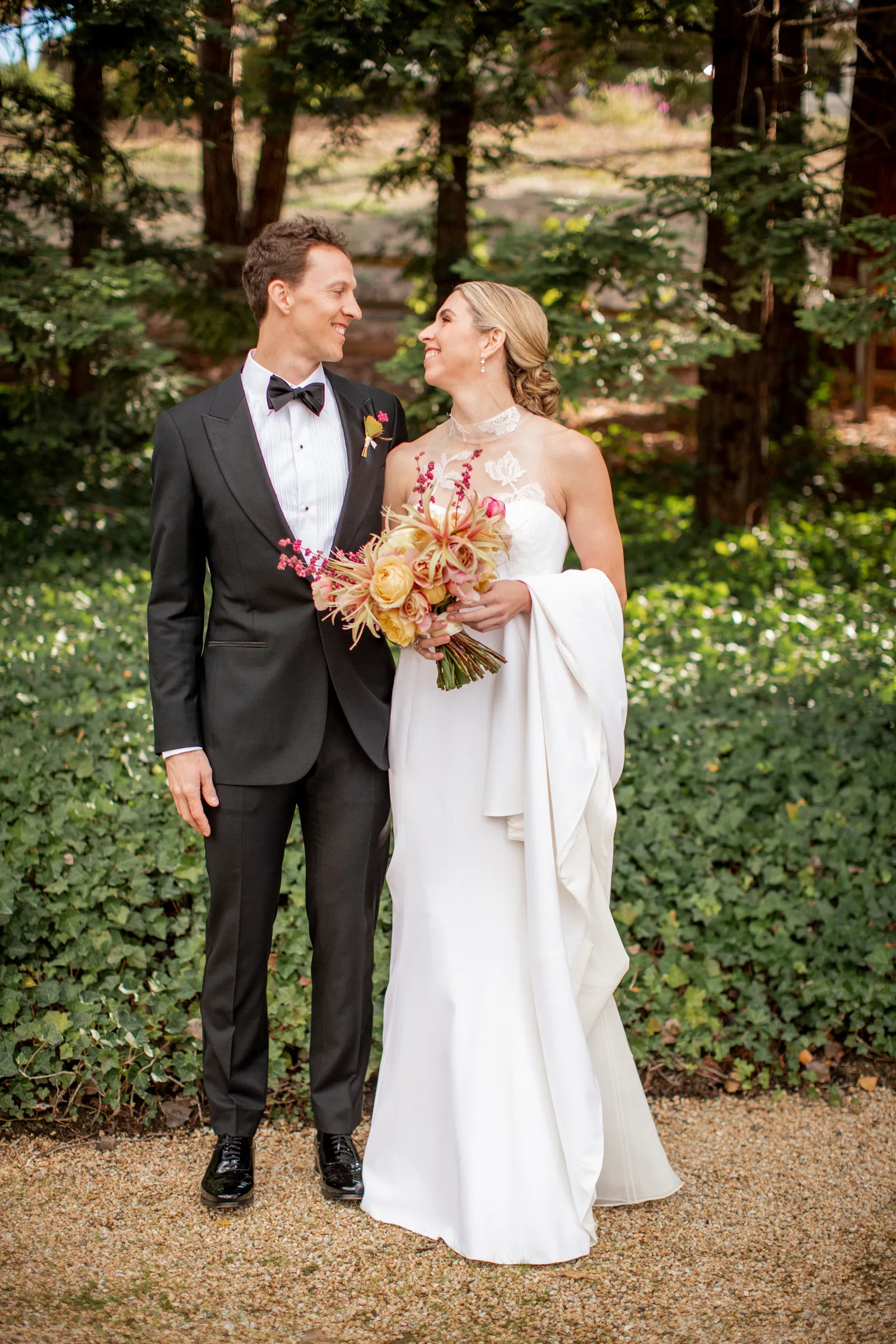 Newlyweds taking photos at the Napa Valley private estate.