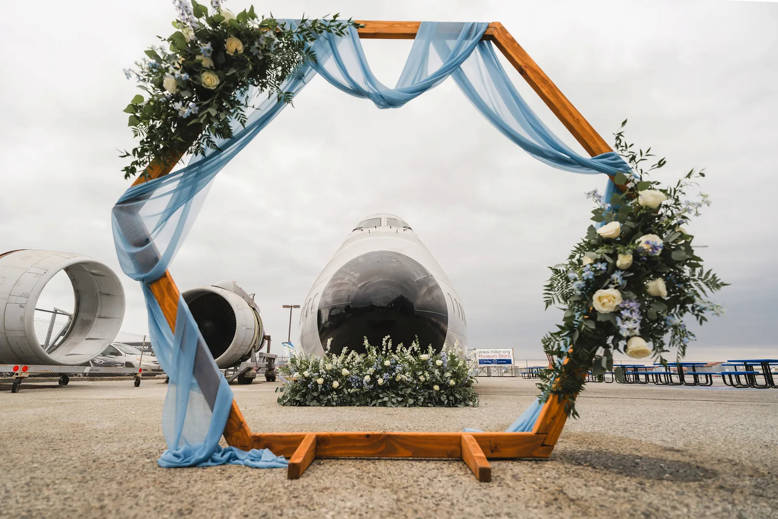 Elegant aviation museum wedding venue.