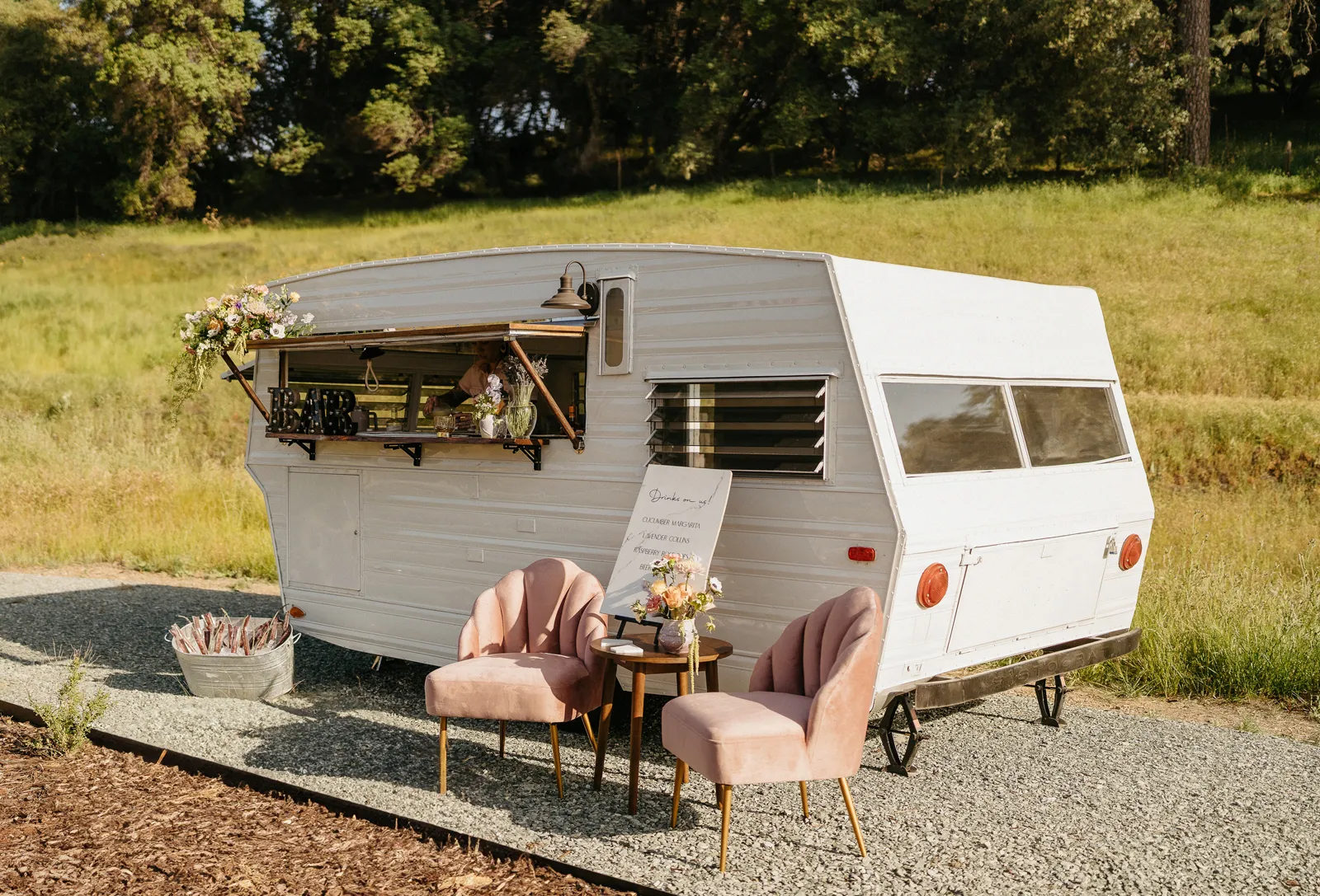 Mobile bar set up at a submitted styled shoot at Rubidoux Ridge Vineyard.