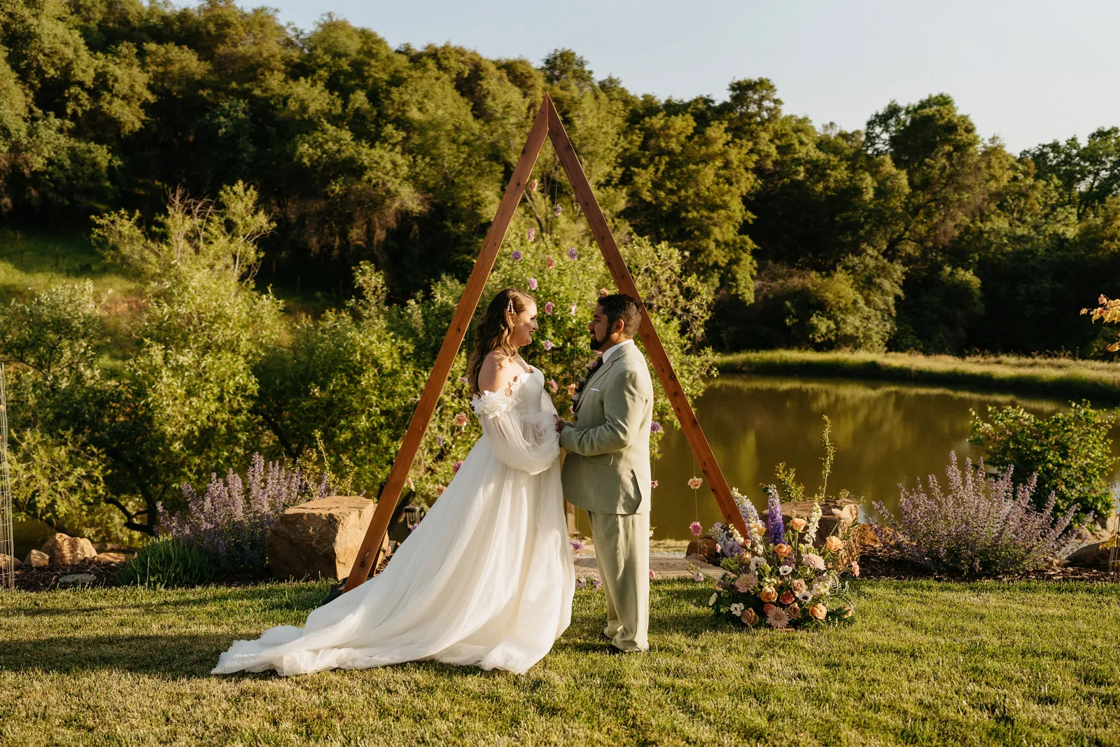 Bride and groom about to say their vows at a submitted styled shoot at Rubidoux Ridge Vineyard.