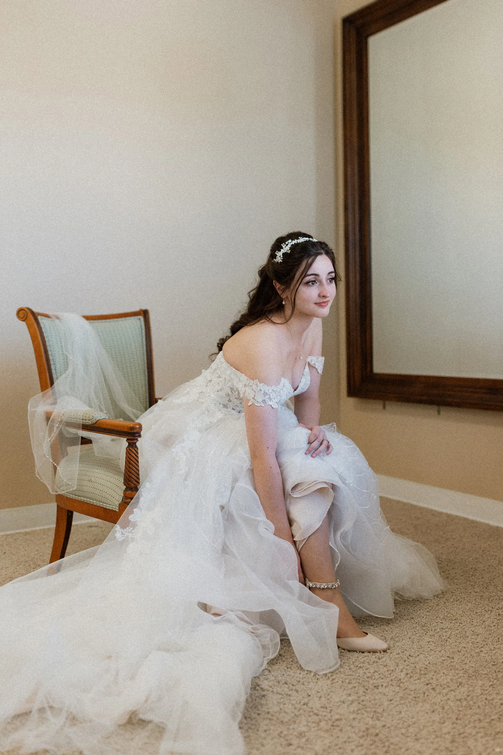 Bride getting ready for her beautiful estate wedding.