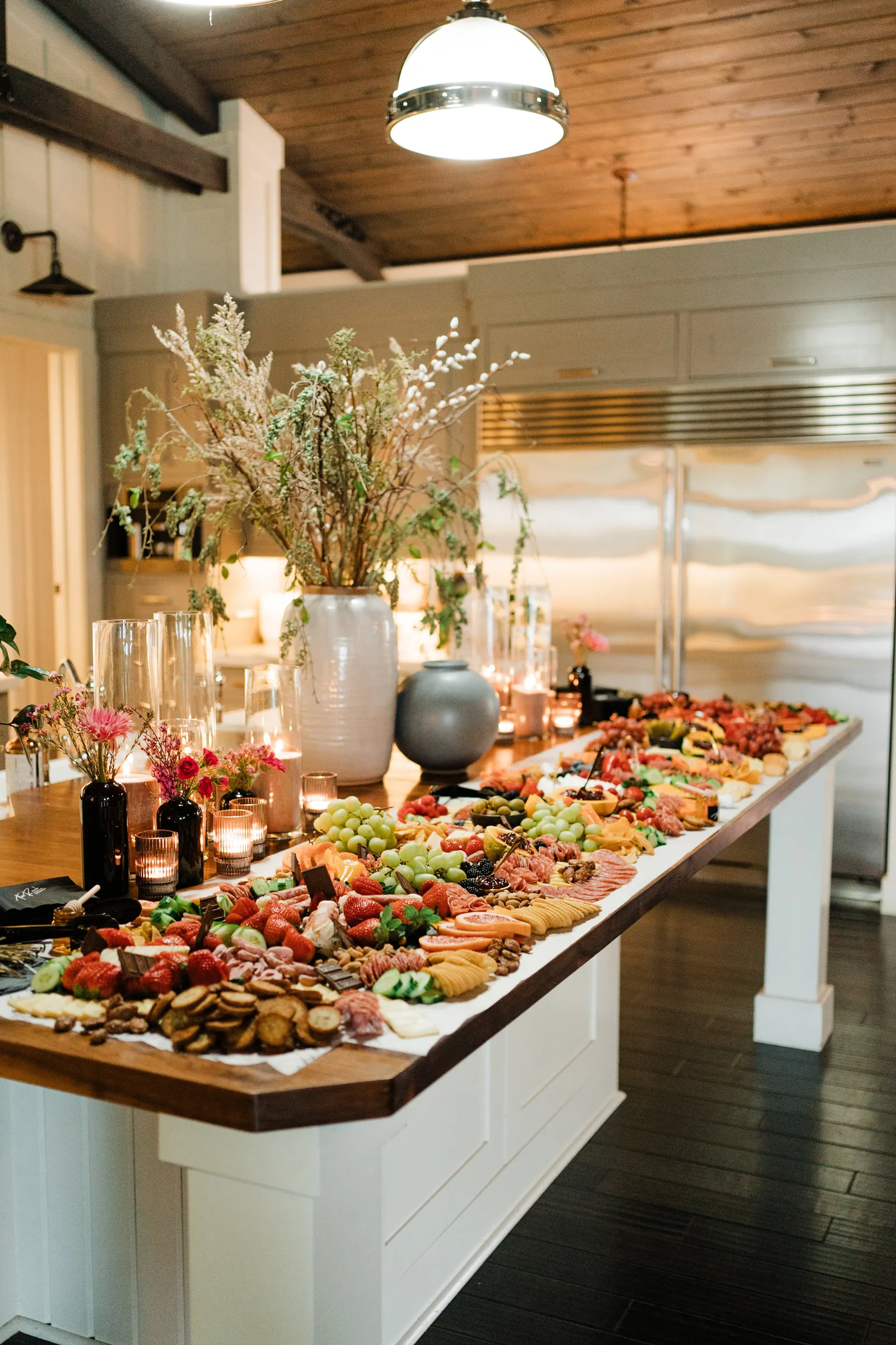 Charcuterie table set up at the elegant wedding-inspiration styled shoot at The Ranch at Lone Oak Longhorns wedding venue.